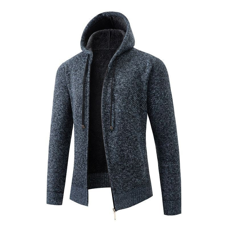 Mens Hooded Fleece Lined Knit Cardigan Street Wave Premium Warmth For Men With Cozy Insulated Feel
