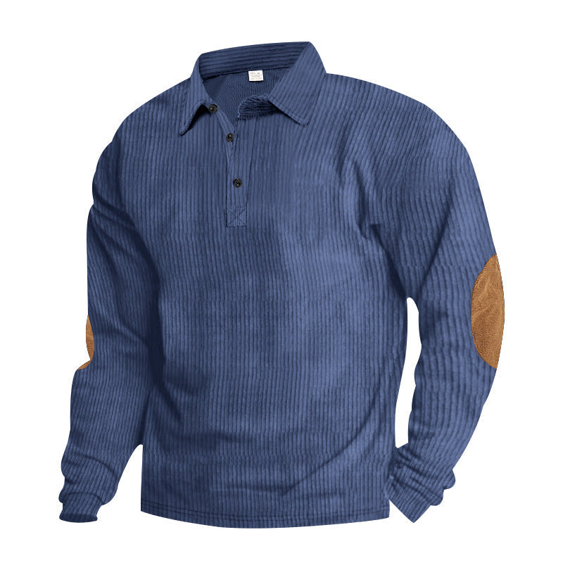 Street-wave Men's Long Sleeve Shirt With Structured Design And Elbow Patch, Soft Cotton For Smart Casual