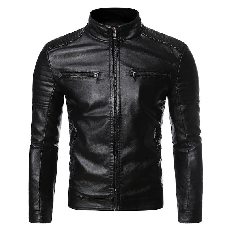 Street-wave Men's Genuine Leather Biker Jacket With Zipper Pockets Premium Quality For Cold Weather