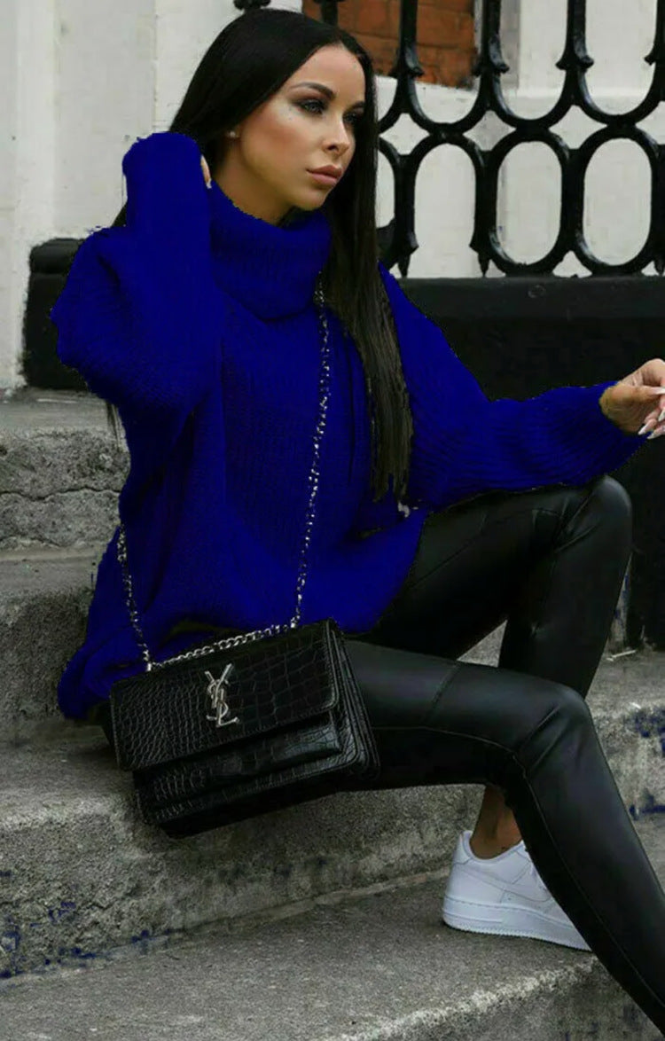 Street Wave Women Oversized Knit Sweater High Collar Cozy