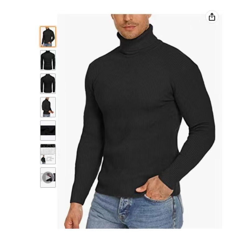 Street-Wave Men's Ribbed Knit Turtleneck Sweater Cozy Warmth Premium Comfort Versatile Wear