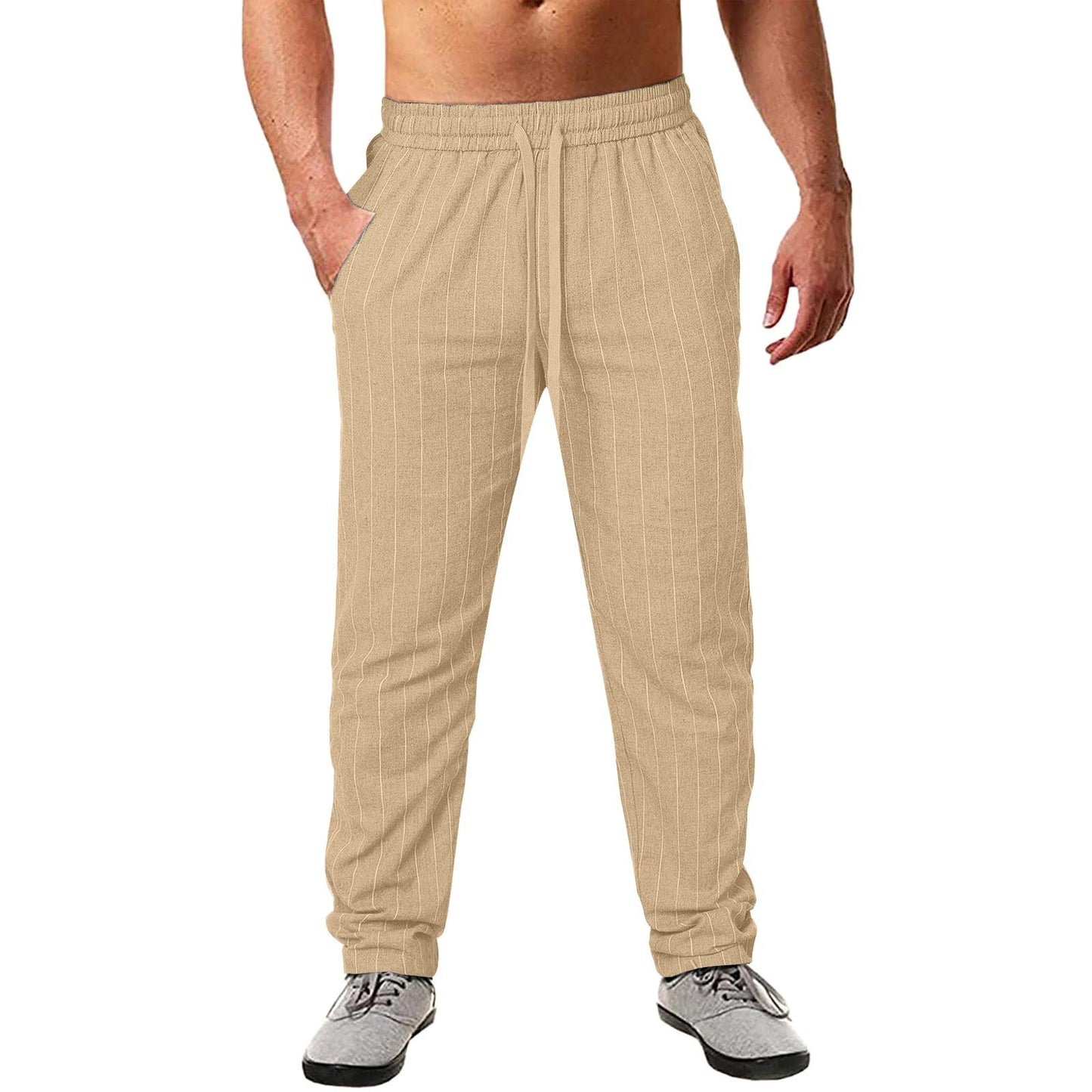 Mens Striped Cotton Blend Pants With Elastic Waistband And Pockets Streetwave Everyday Comfort