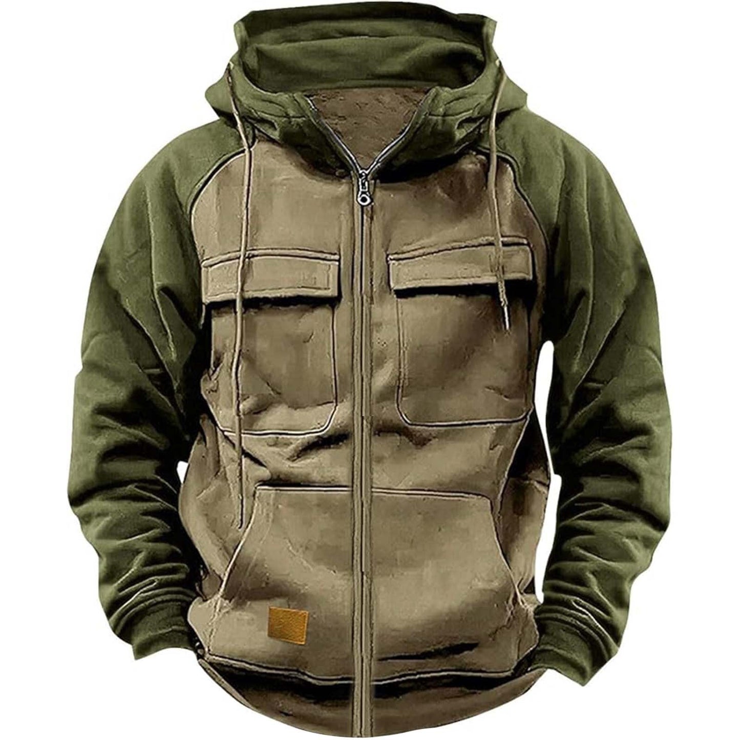 Mens Hooded Jacket With Front Utility Pockets And High Collar Streetwave Urban Everyday Outerwear