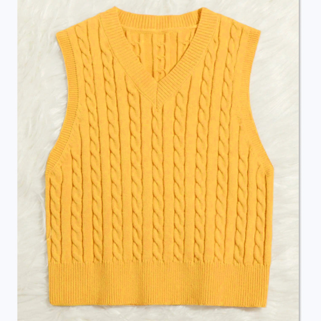 Street-Wave Womens Cable Knit Vest With V-Neck For Women Soft Cotton Blend Versatile Layering