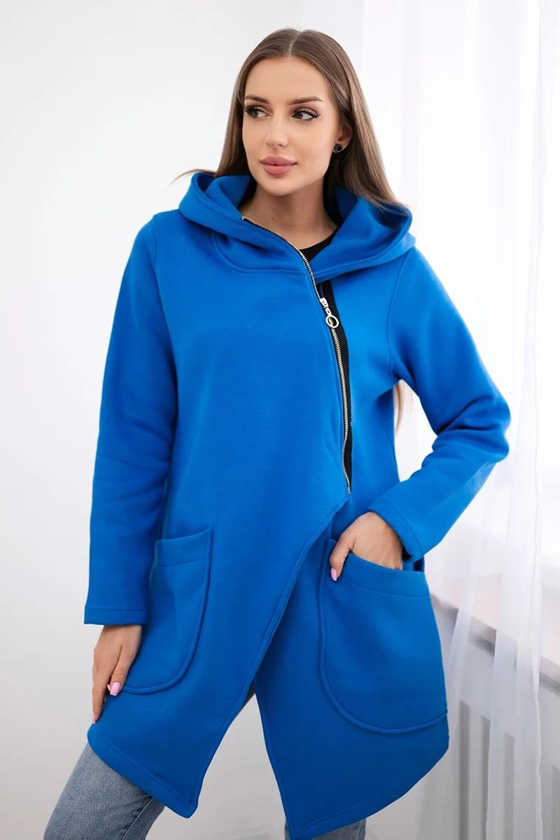 Street-Wave Zip Hoodie Fleece Jacket Mid-Length Warmth With Front Pockets For Women