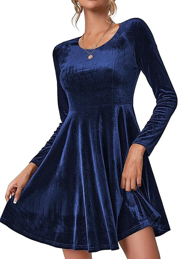 Street Wave Velvet Dress With Curved Hem And Long Sleeves For Women's Luxurious Evening Wear