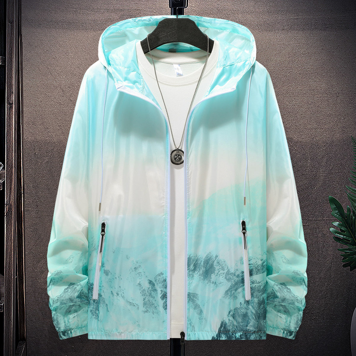 Street-Wave Men Wind And Water Resistant Lightweight Jacket With Adjustable Hood And Reflective Details For Outdoors