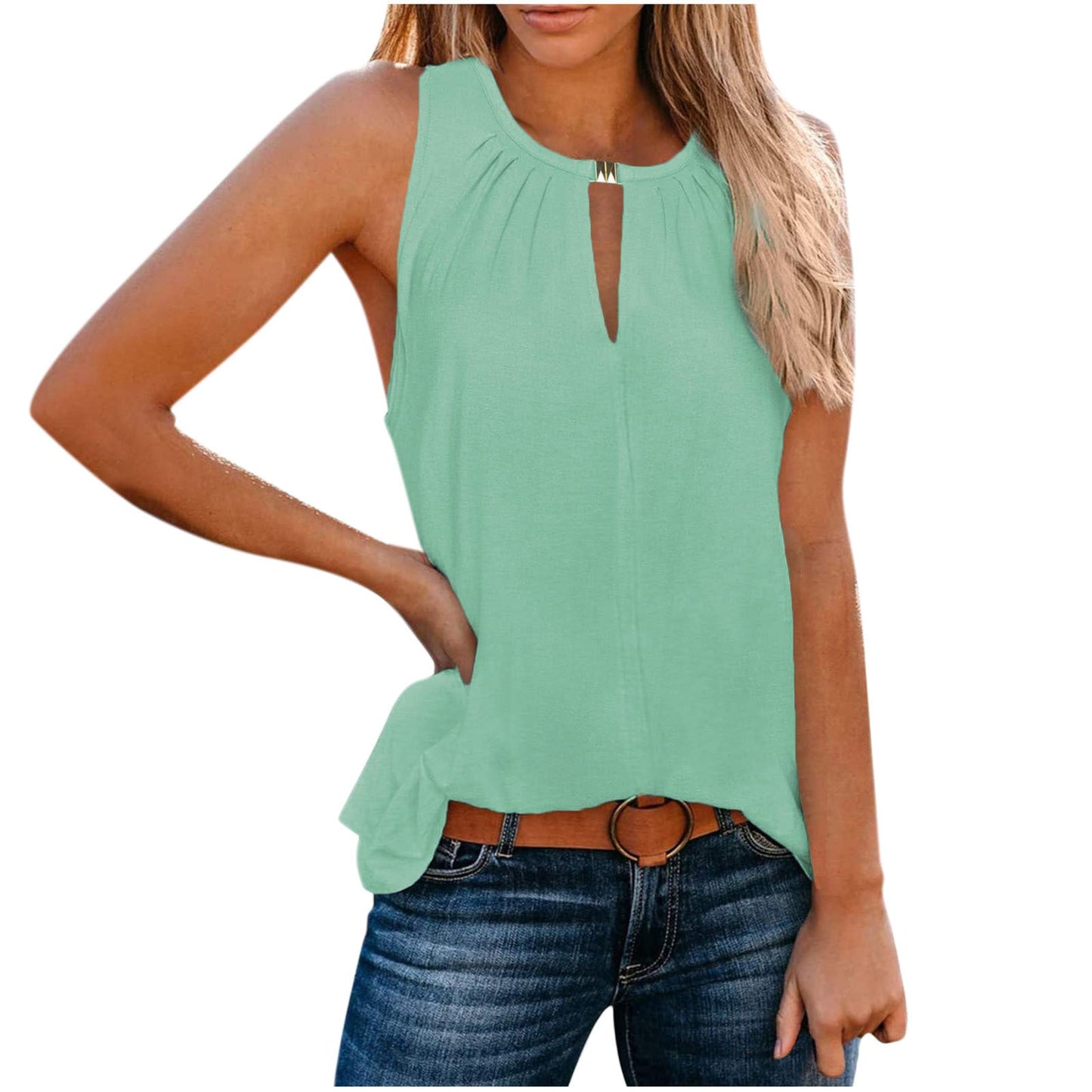Streetwave Women's Elegant Sleeveless Top With Decorative Pleated Neckline For Flattering Fit