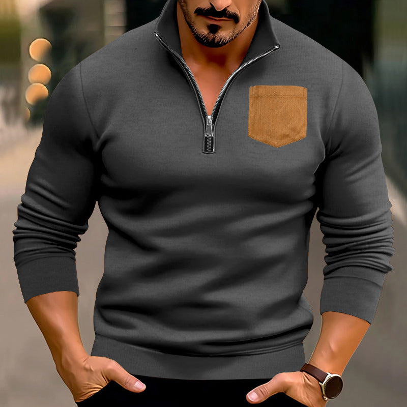 Street-wave Men's Athletic Zip Pullover With Contrasting Pocket, Stylish Activewear for Men