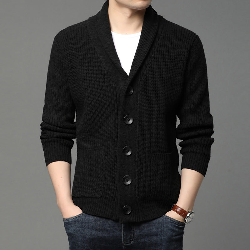 Street-wave Men's Shawl Collar Cardigan With Soft Breathable Knit And Practical Pockets For Everyday Style