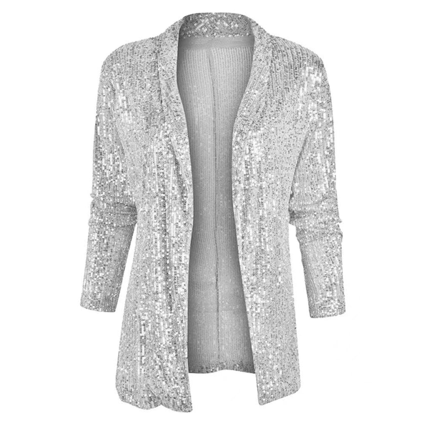 Street Wave Women Sequin Party Blazer Glittering Sequins Glamorous Evening Jacket