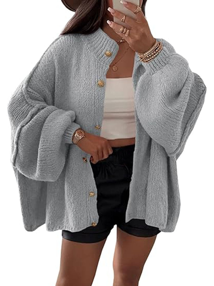 Street Wave Fluffy Knit Cardigan Women Cozy Wool Blend With Oversized Sleeves For Fall