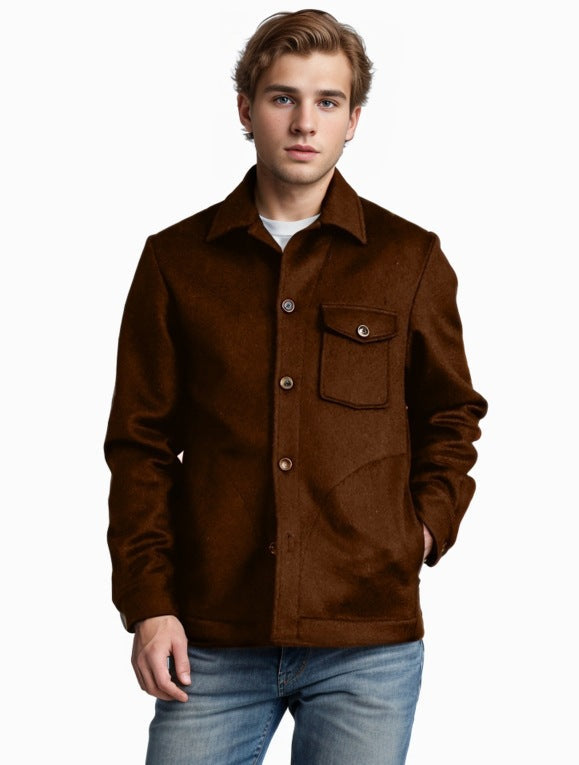 Men's Wool Jacket With Chest Pocket Street-wave Warm Timeless Style For Modern Men