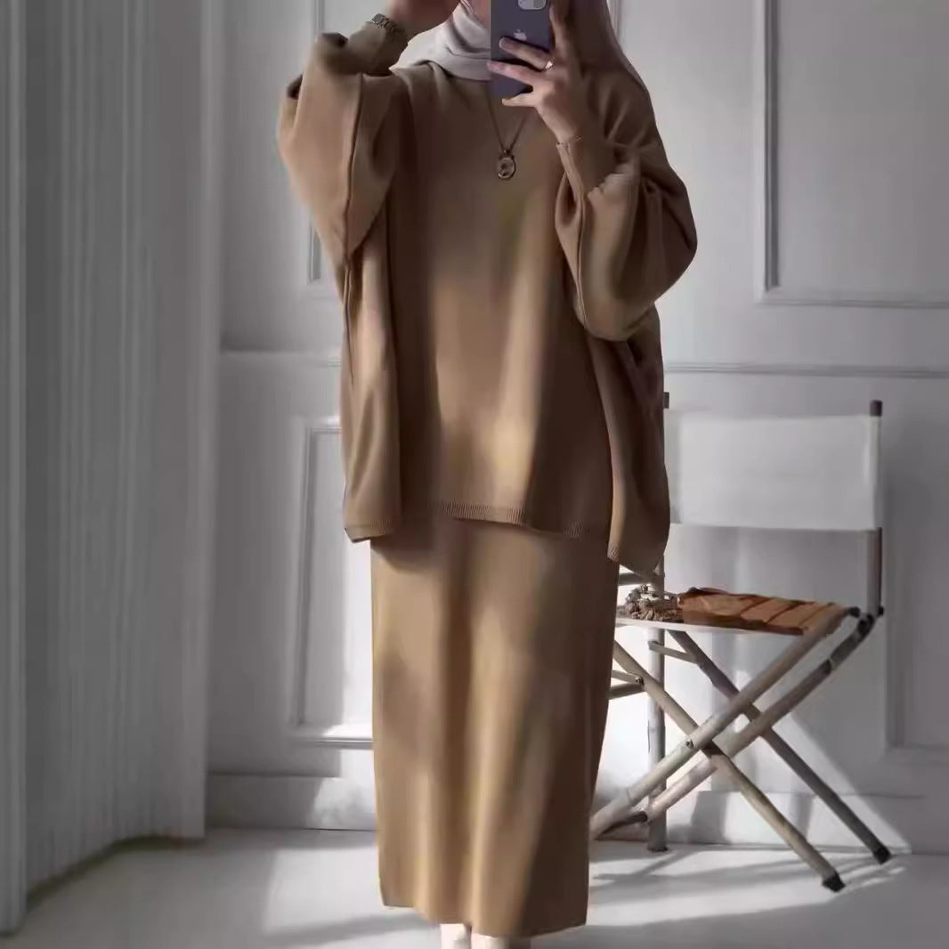 Street-Wave Women Casual Knit Set With Oversized Top And Slim Midi Skirt For Everyday Chic