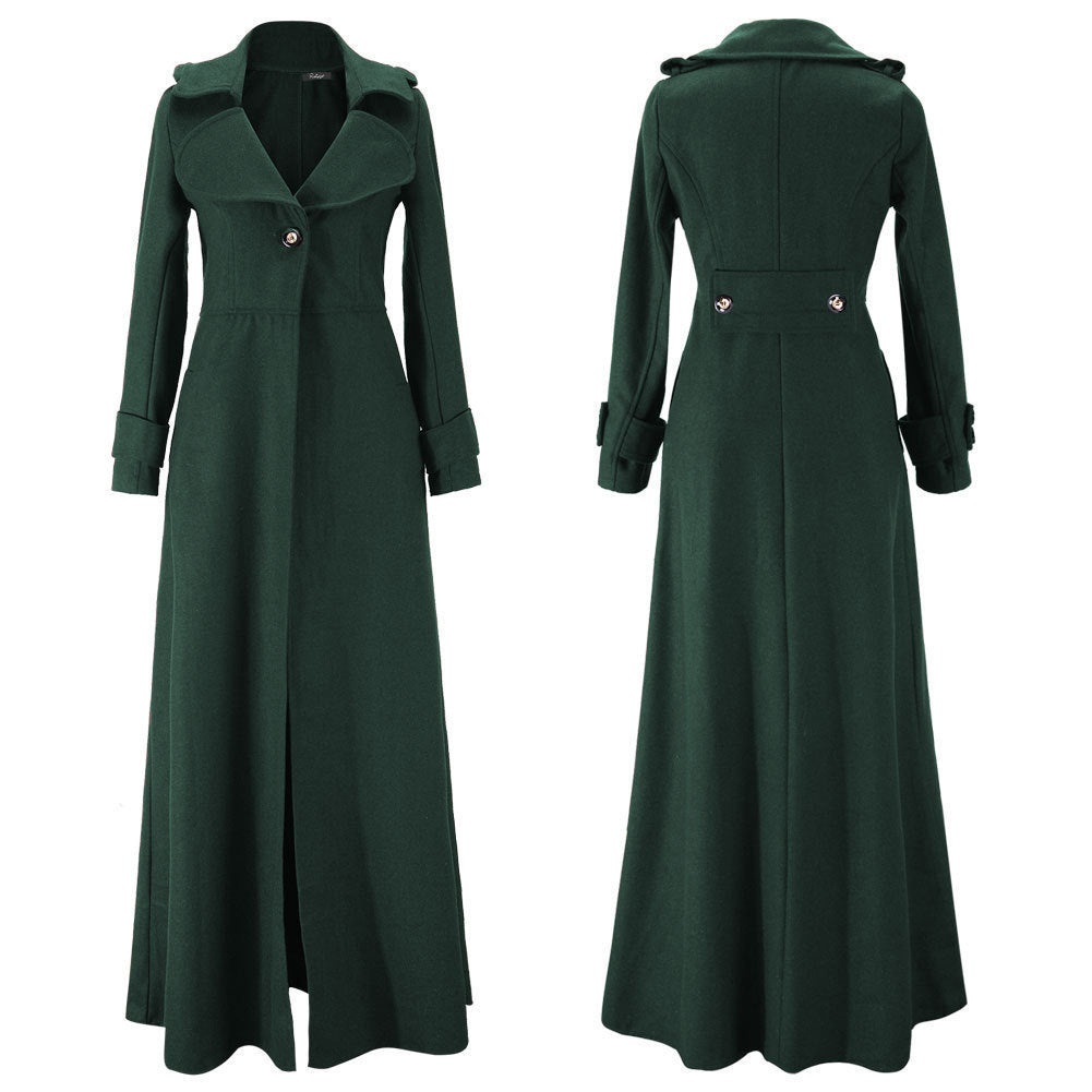 Street-wave Women's Elegant Long Coat With Classic Lapel And Modern Accents For Timeless Style