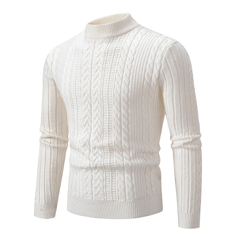 Street-Wave Men's Premium Chunky Cable Knit Pullover With High Collar For Warmth And Style