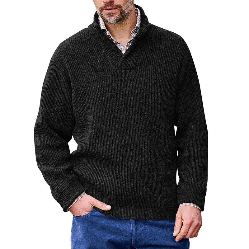 Streetwave Mens Knit Pullover With Modern Stand Collar And Fine Rib Texture Warmth And Comfort