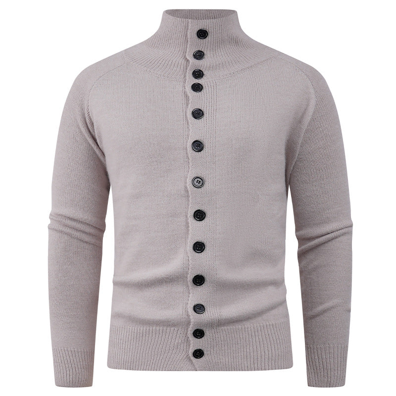 Street-wave Men's Knitted Cardigan With Modern Stand Collar And Button Closure Premium Knitwear