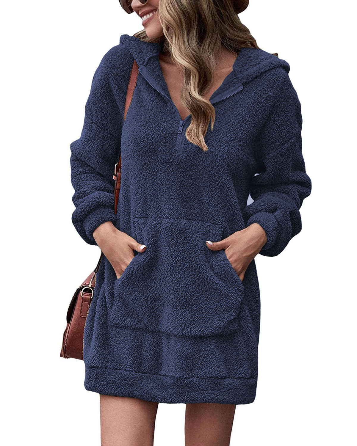 Streetwave Fleece Hoodie Dress For Women With Pockets And Zipper Cozy Loungewear