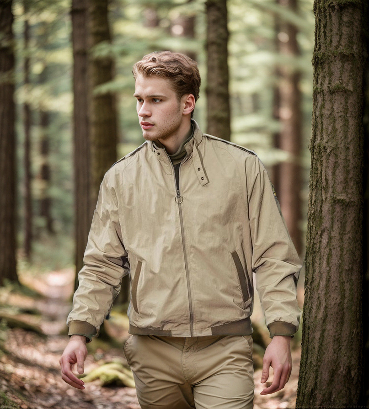 Street-Wave Mens Lightweight Transitional Jacket With High Stand Collar And Breathable Weather Shield