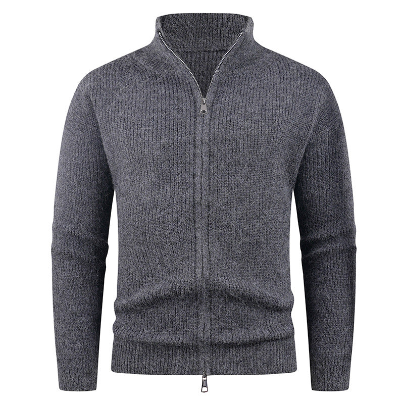 Street-wave Men's High Collar Zip Knit Sweater With Decorative Zipper For Versatile Transitional Wear
