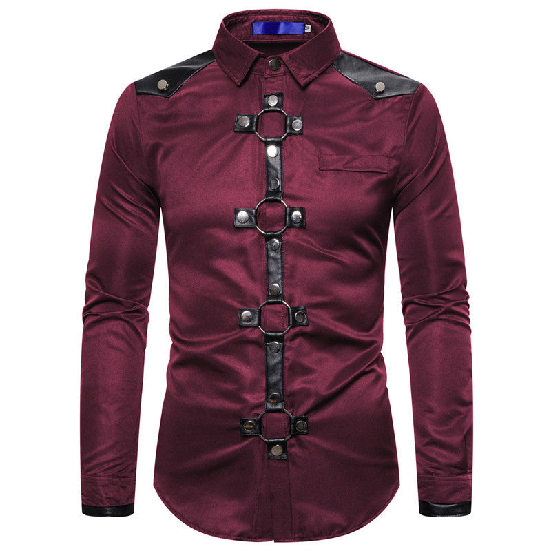 Street Wave Men's Designer Shirt With Front Ring Buckle Closure And Contrasting Trim