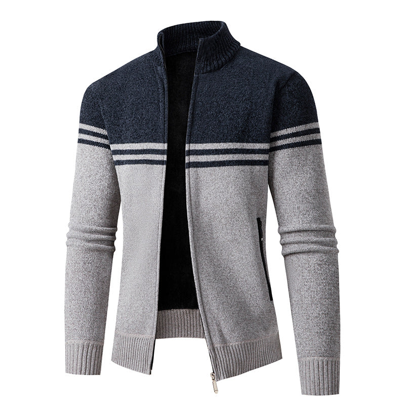 Street-Wave Men's Zip Cardigan With Modern Zipper And Sport Stripe Knit Breathable Cotton Blend