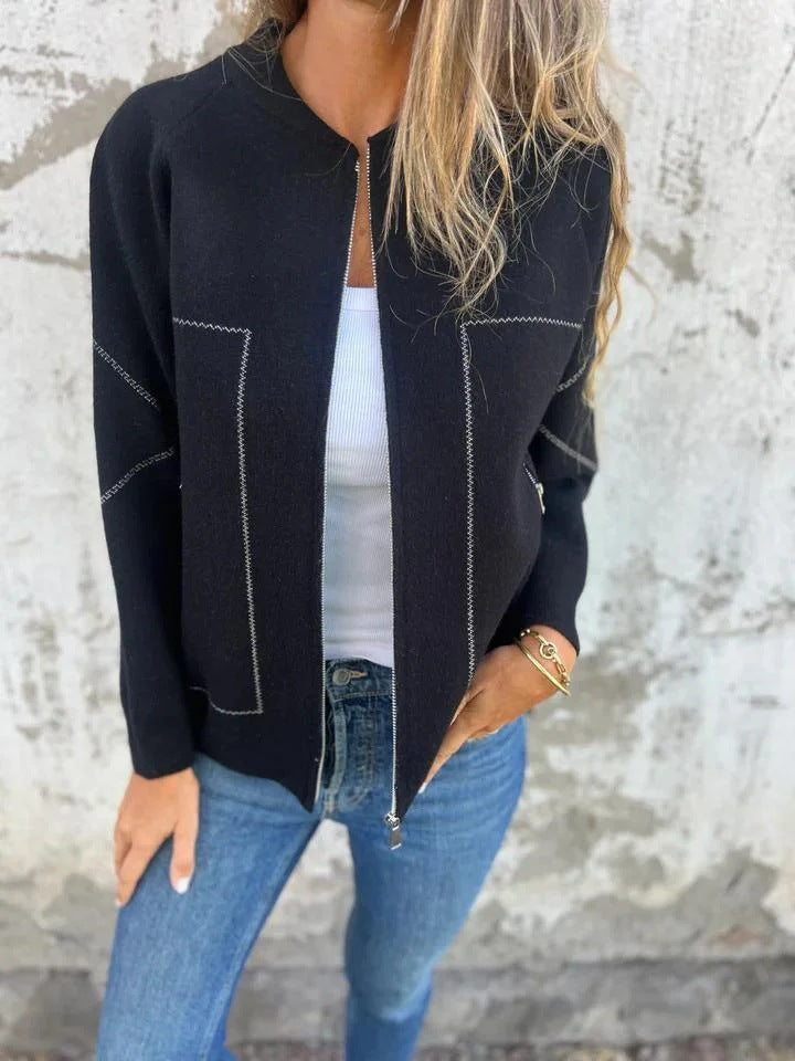 Street-wave Womens Cardigan With Elegant Zipper Details And Fine Knit Structure For Fashionable Women
