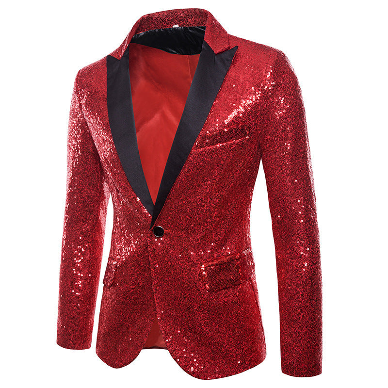 Street-Wave Men's Sequin Blazer With Classic Lapel For Festive Events And Nightlife