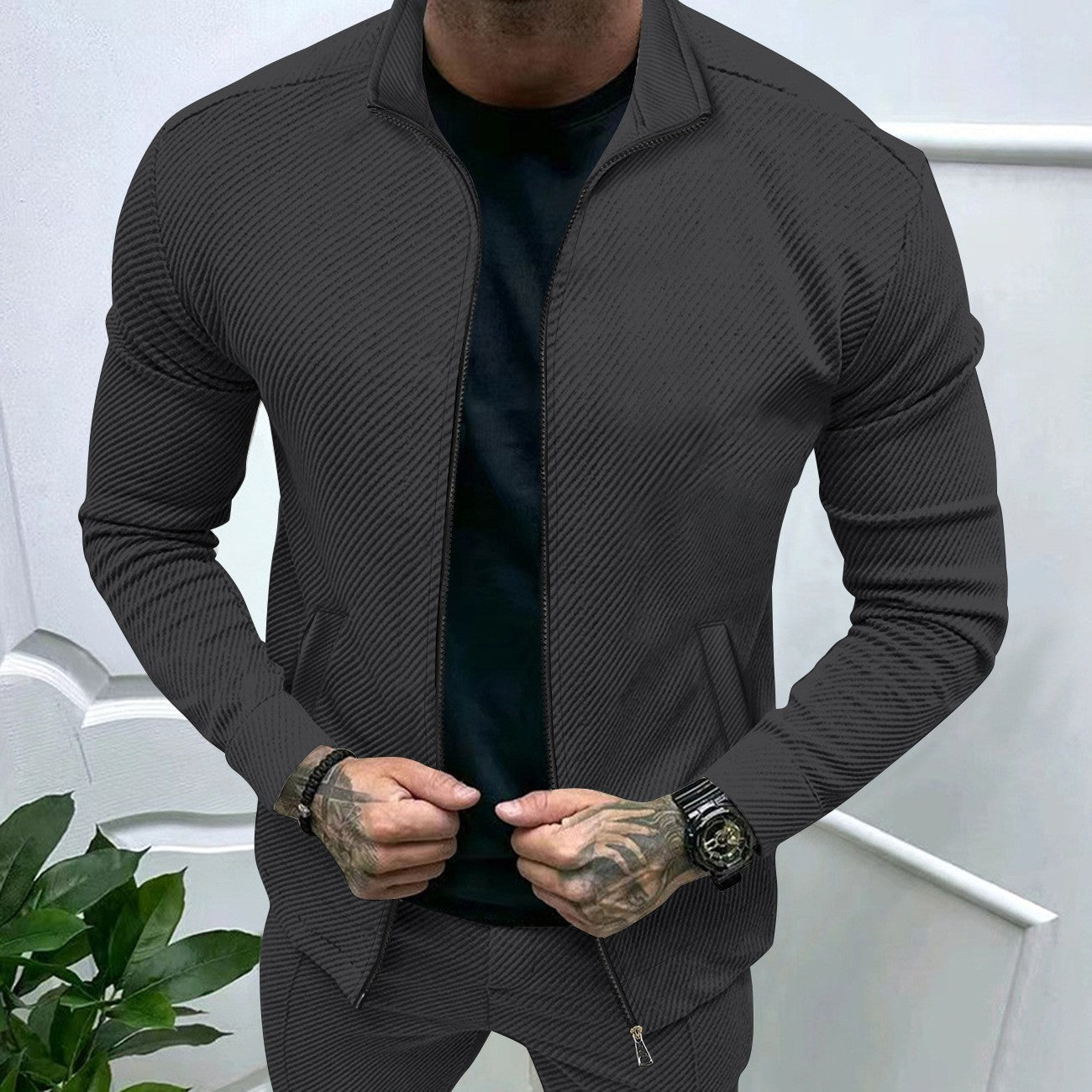 Streetwave Mens Sporty Jacket With Structured Knit Design For Modern Athletes Performance