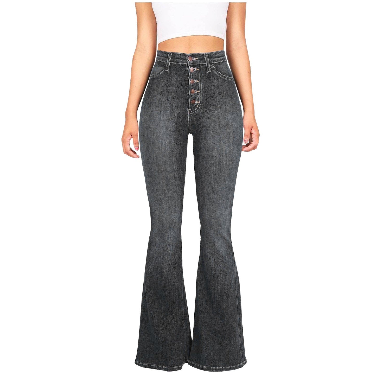 Street-Wave Womens Flared Jeans With High Waist Silhouette And Decorative Button Placket