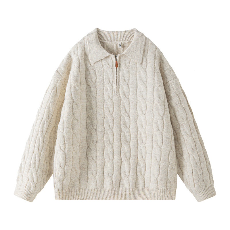 Street Wave Womens Cable Knit Sweater Premium Warmth With Short Zip Classic Collar
