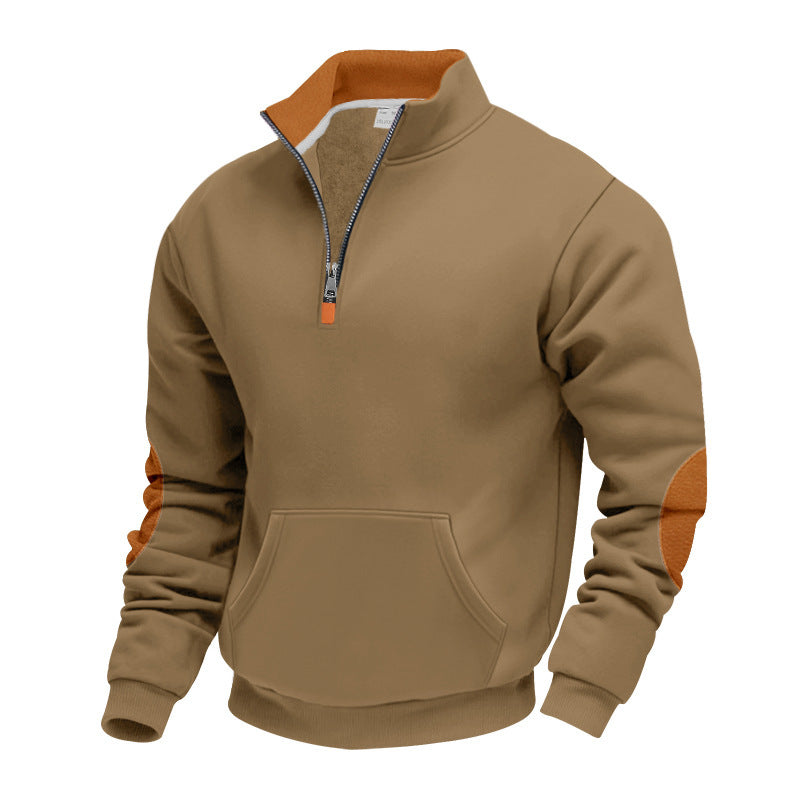 Street-Wave Men's Stand Collar Zip Pullover With Breathable Fabric And Premium Contrast Accents