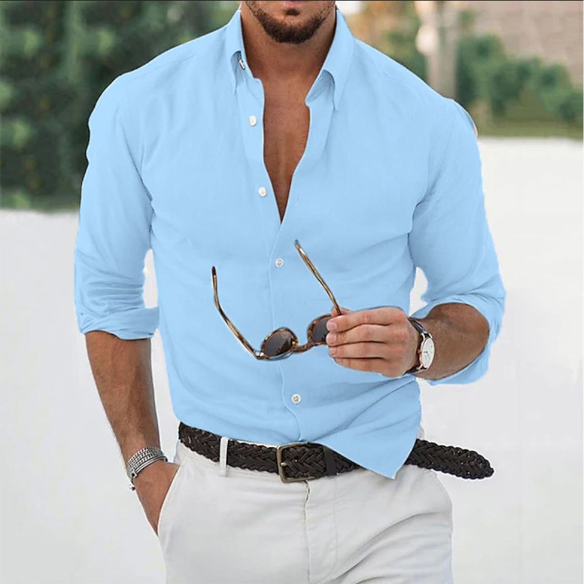 Street-wave Mens Elegant Long Sleeve Cotton Shirt For Modern Gentlemen Premium Comfort Versatile Dresswear