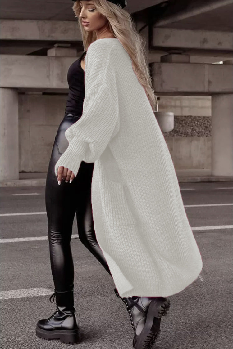 Street-wave Women's Chunky Knit Coat in Oversized Fit with Deep Pockets for Cozy Everyday Wear