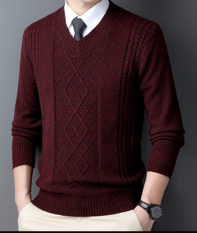 Streetwave Mens V Neck Cable Knit Sweater Premium Wool For Modern Professionals Everyday Wear
