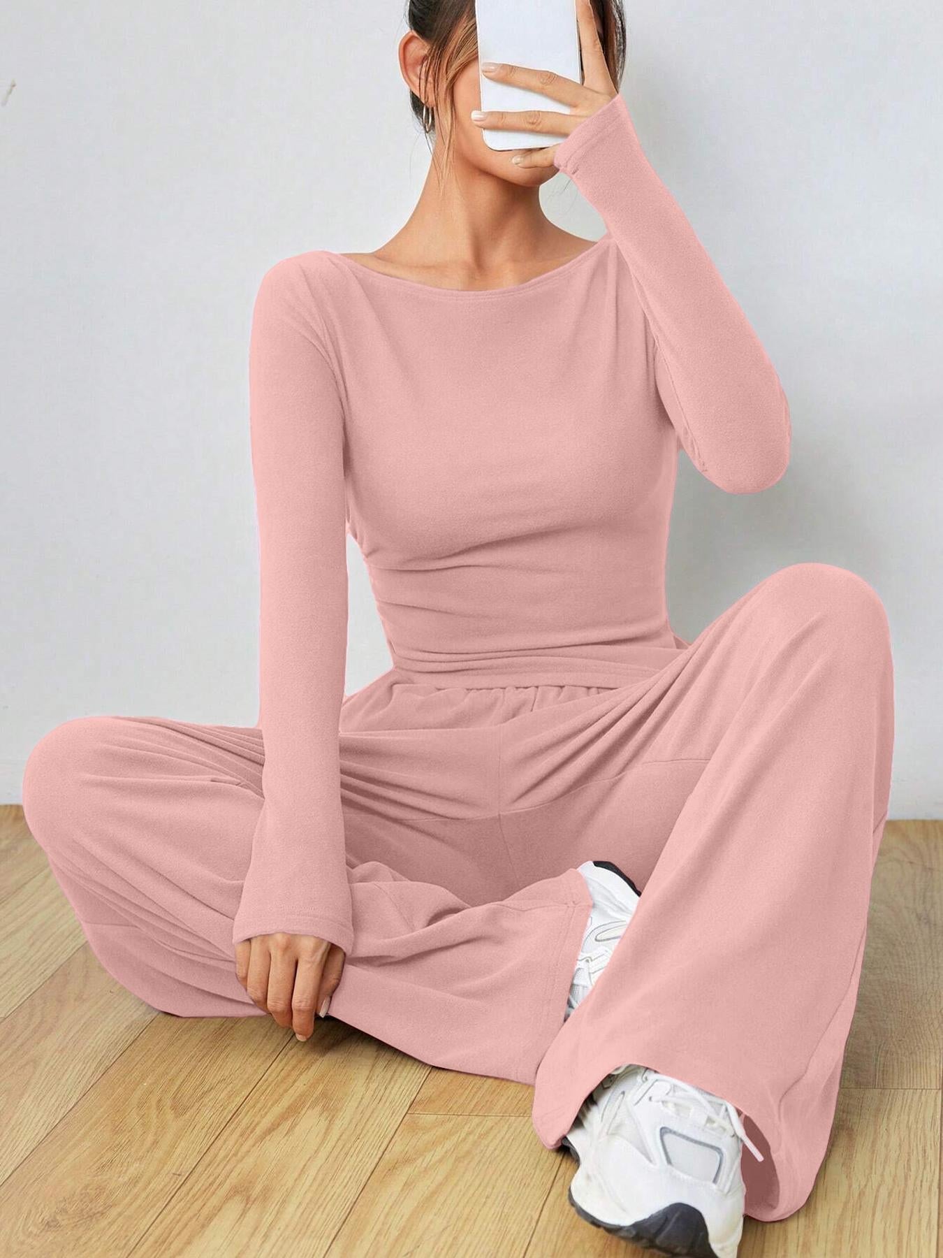 Streetwave Olive Green Women Lounge Set Ultra Cozy Long Sleeve Top Wide Leg Pants For Stylish Comfort