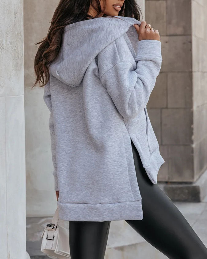 Street-wave Women Short Sleeve Hooded Sweatshirt With Slits