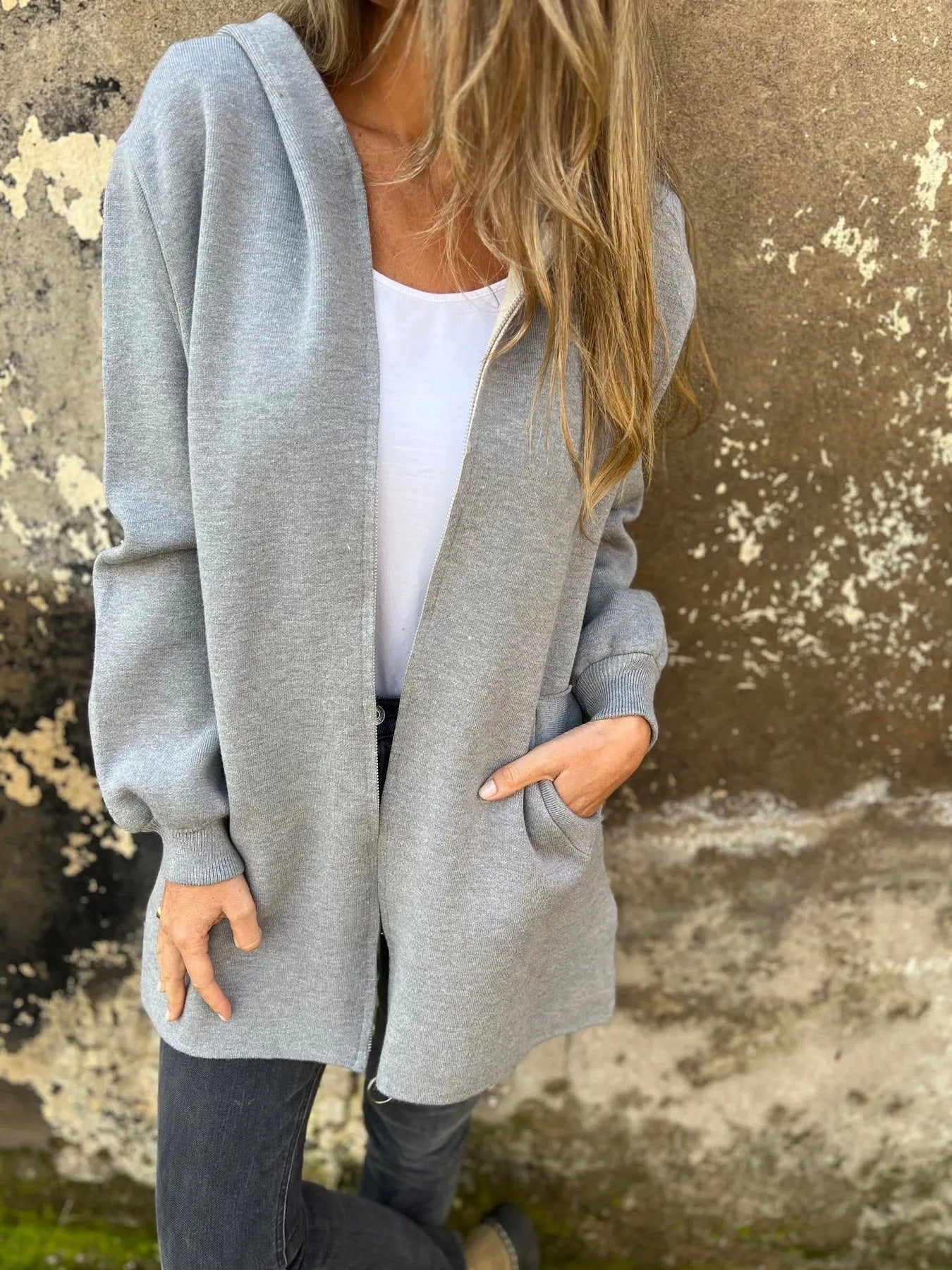 Street Wave Hooded Cotton Blend Jacket With Zip Front Relaxed Mid Length Fit For Casual Streetwear