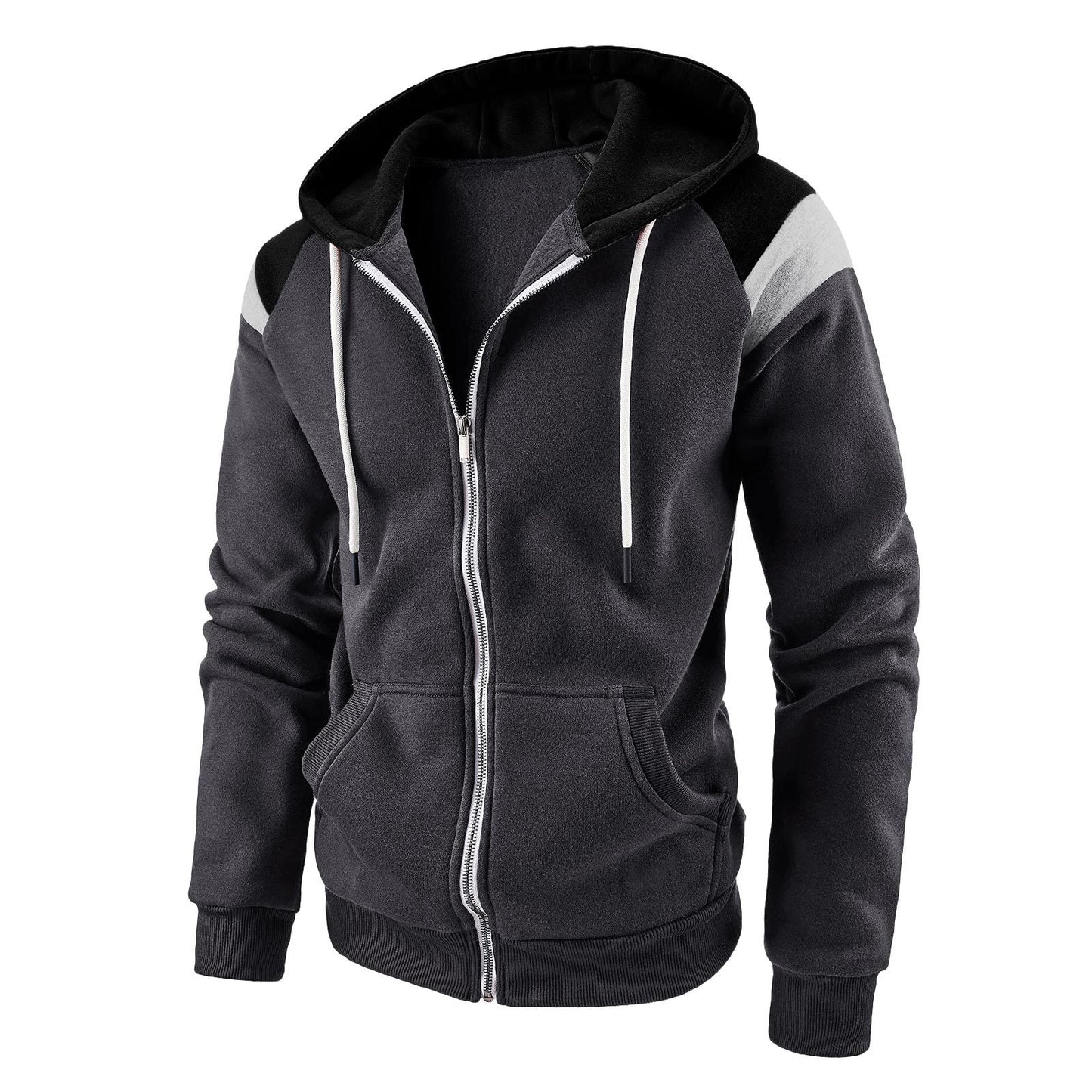 Street-wave Mens Zip Hoodie Sporty Comfort With Drawstring Hood Front Pockets For Active Leisure
