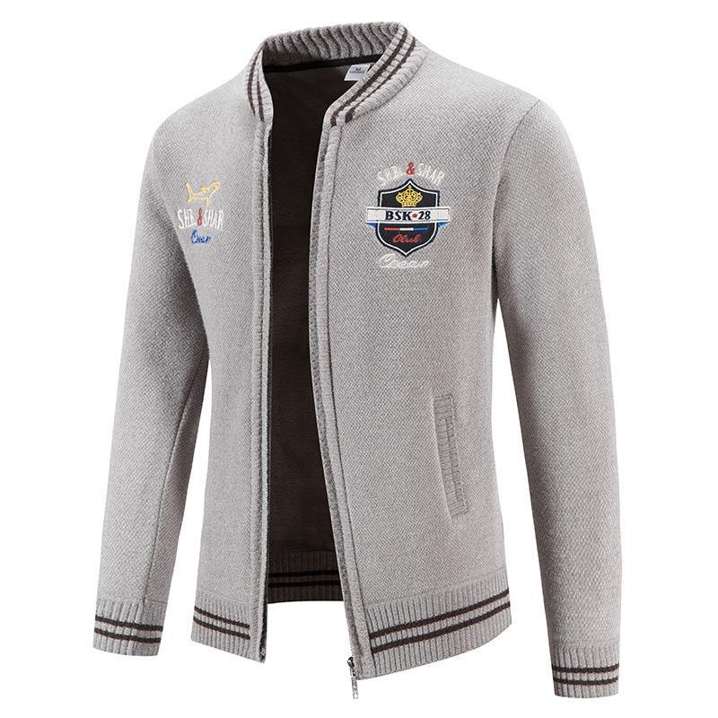 Streetwave Mens Knit Jacket With Stand Collar And Embroidered Details For Urban Men Premium Versatile Outerwear