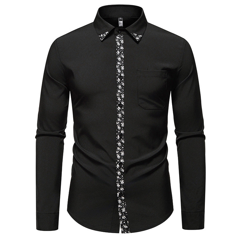 Street-wave Men's Floral Accent Long Sleeve Shirt - Breathable Comfort for Stylish Office Look