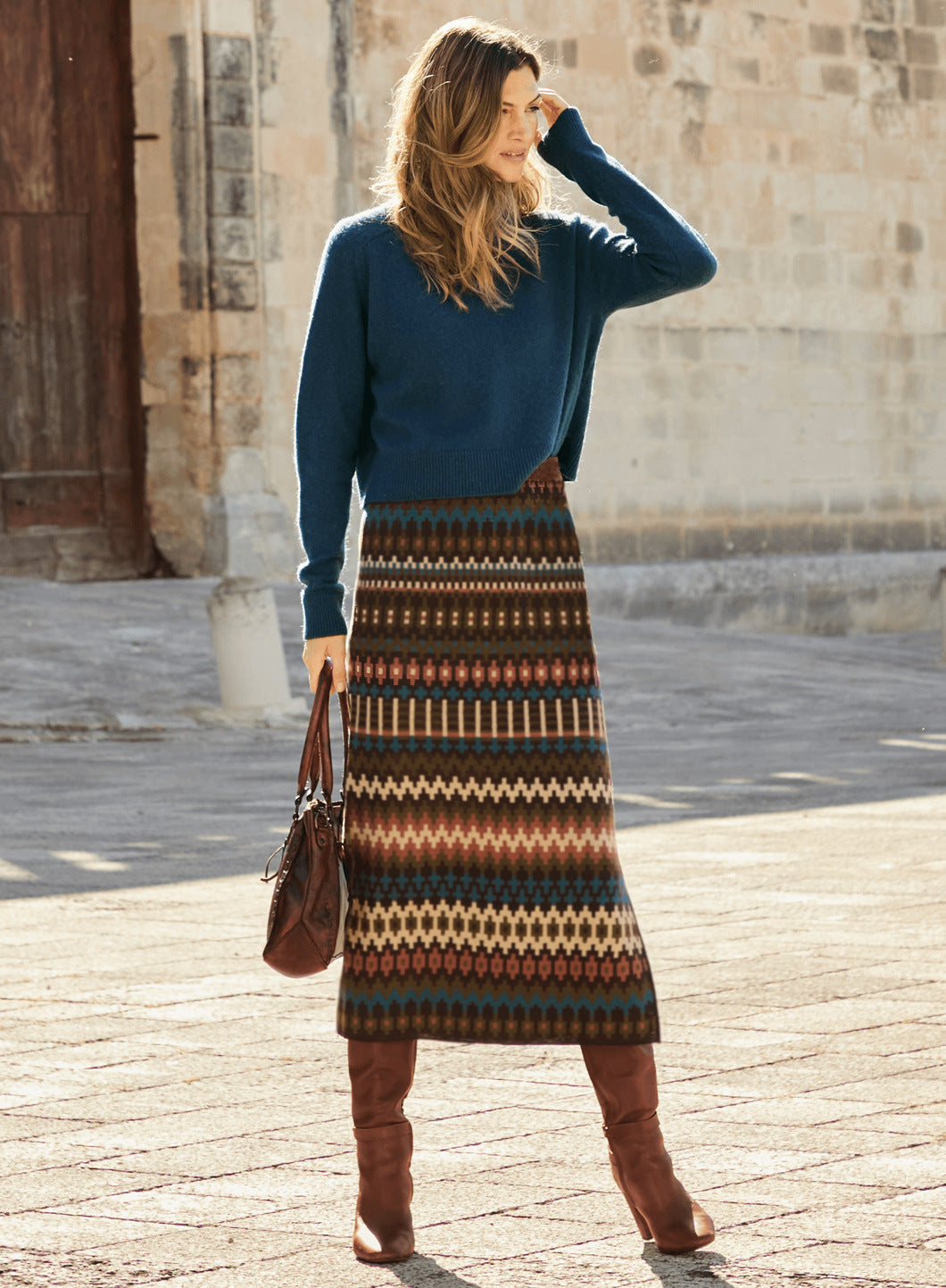 Streetwave Womens Maxi Skirt With Ethnic Print And Elastic Waistband For Everyday Comfort