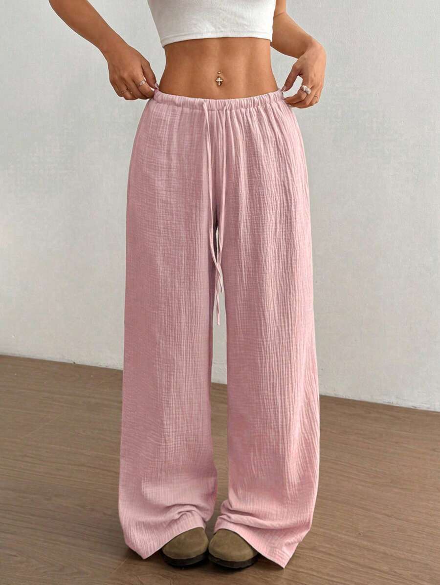 Street Wave Womens Wide Leg Summer Pants With Elastic Waistband Breathable Lightweight