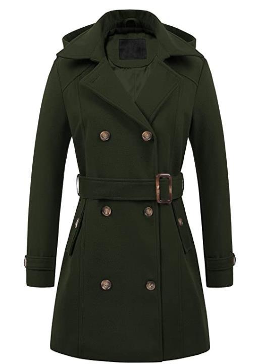 Street-wave Womens Timeless Elegant Peacoat With Double-Breasted Front And Belted Waist
