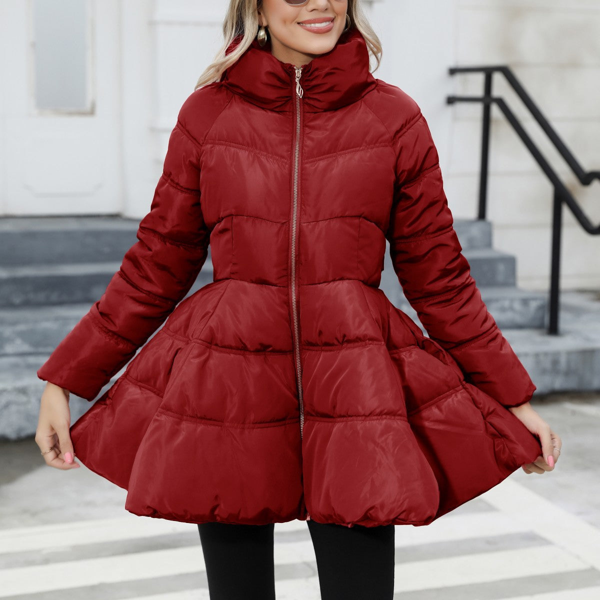 StreetWave Womens Quilted Puffer Coat With High Collar Warm Winter Jacket For Cold Weather