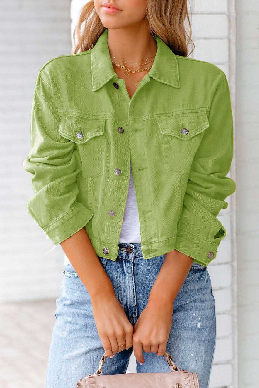 Denim Jacket Cropped Street-Wave Red For Women Timeless Versatile Essential With Chic Comfort