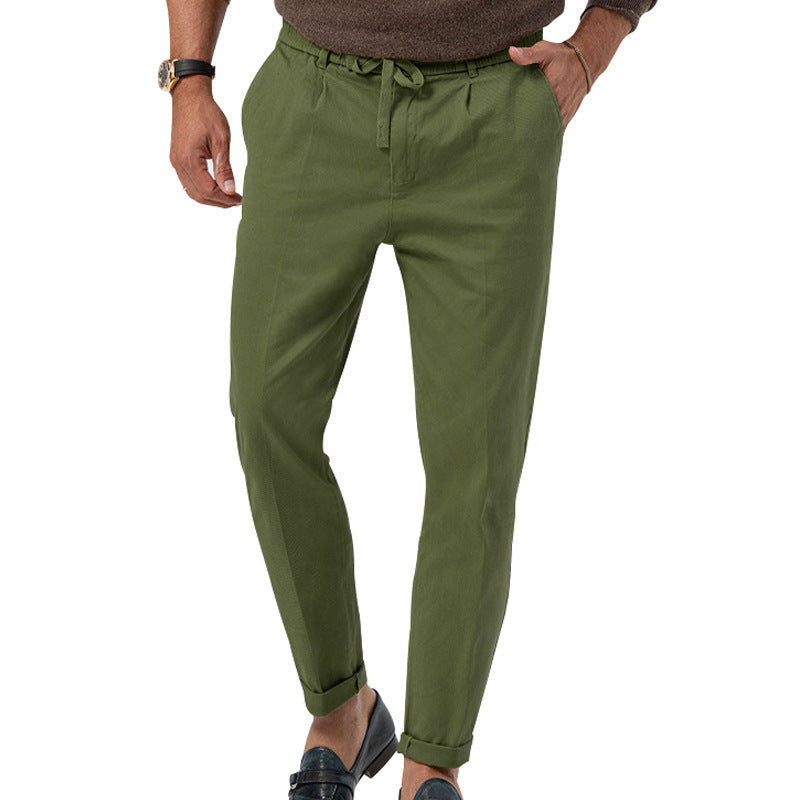 Street Wave Mens Elegant Linen Pants With Elastic Waistband And Practical Pockets