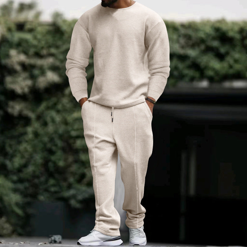 Street-Wave Men Sweatshirt And Jogger Set With Textured Fabric For Athleisure Lovers