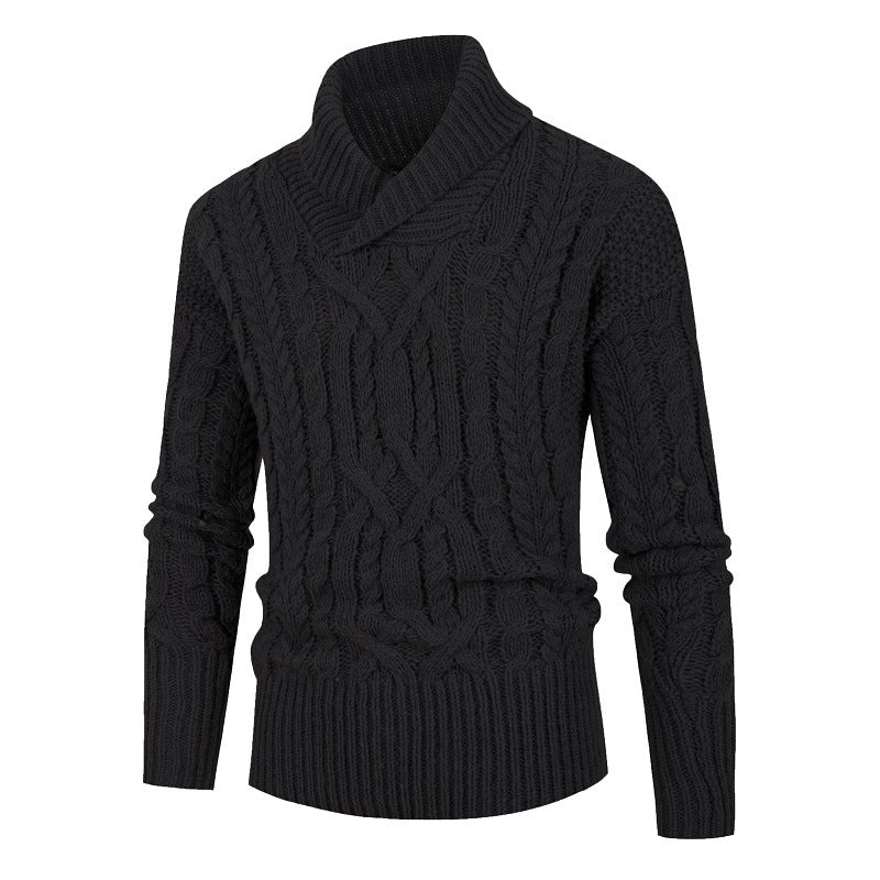 Street-wave Mens Cable Knit Shawl Collar Sweater With Refined Cable Pattern For Cozy Cold Days